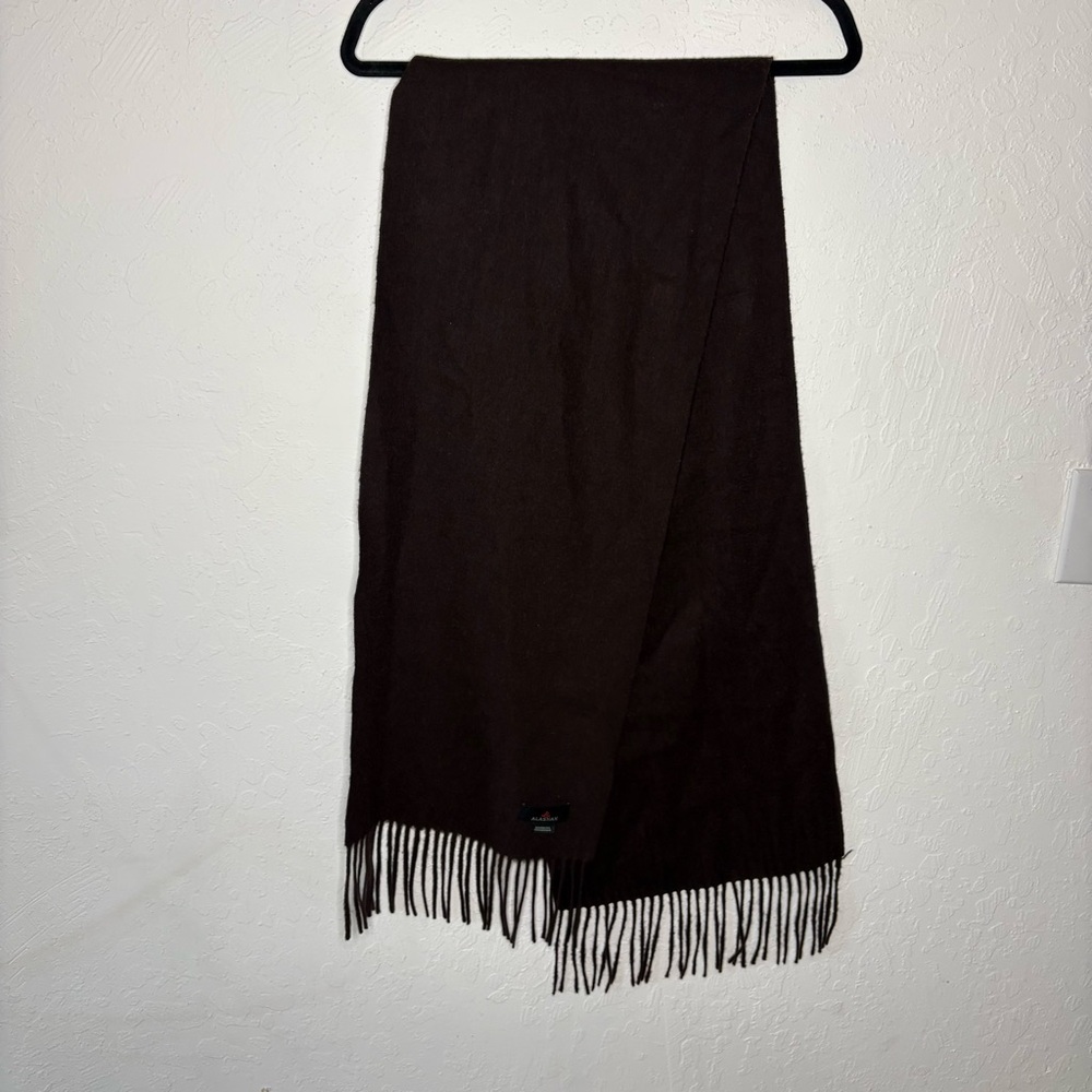 Alashan One Size Dark Brown Merino Wool Cashmere Blend Scarf Fringe 62” X 12.75”